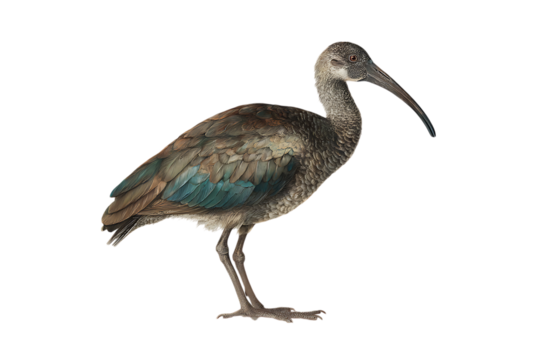 A single, isolated  bird, standing on a black background.