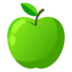 Illustration of a fresh green apple with a leaf isolated on white background