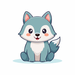 Adorable Cartoon Wolf Cub with Big Eyes, Delightful Vector Illustration for Children