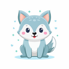 Charming Cartoon Wolf Cub Illustration with Cute Design and Soft Pastel Colors for Children