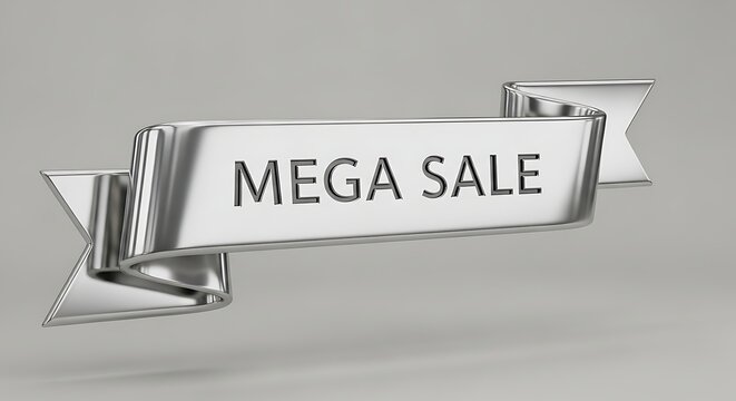 Shiny Silver Mega Sale Banner for Promotions and Discounts