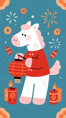 Naklejka premium Cartoon Chinese Zodiac Horse Spring Festival Illustration