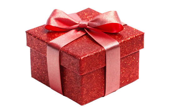 sparkly red gift box with ribbon on isolated on white background PNG , AI GENERATED