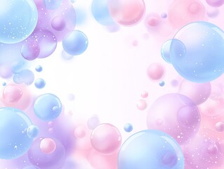Delicate, pastel-colored spheres, resembling bubbles, create a soft, airy, and whimsical border around a white space.  Soft gradients of light purple, pink, and light blue fill the background