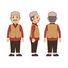 Naklejka premium Cartoon Character Design Of An Elderly Man With A Differents View Angles 