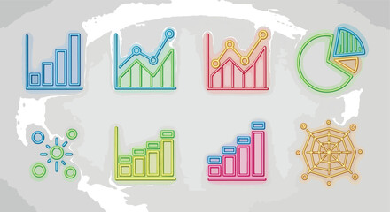 Colorful neon business charts and graphs background