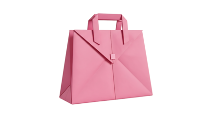 Pink origami paper bag isolated on transparent background for shopping