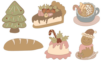 Christmas Food and Treats Clipart Set ,Cute Holiday Desserts and Drinks in Warm Pastel Colors