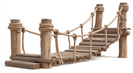 Fototapeta premium Rustic wooden bridge with rope railing