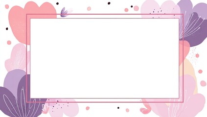 Blank frame bordered by abstract floral shapes in soft pinks and purples