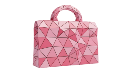Pink geometric handbag isolated on transparent background with origami design