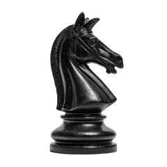 Black Chess Knight Piece on Transparent Background with Dramatic Lighting for Strategic and Artistic Themes