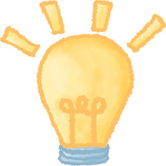 Illustration of a soft yellow light bulb shining brightly against a pastel blue background. It looks like an idea is lighting up in the mind. It symbolizes creativity, inspiration and problem solving.