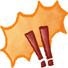 Illustration of a reddish-brown exclamation mark on an orange-yellow explosion background, conveying strong feelings such as surprise, importance, warning, or emphasis.