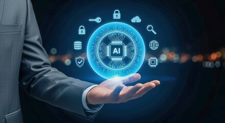 Artificial Intelligence Concept: Businessman Presenting AI Digitalization and Technology Solutions for Modern Business