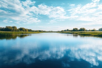 Serene River Landscape with Sky Reflection Aquatic Ecosystem Tranquil on transparent background