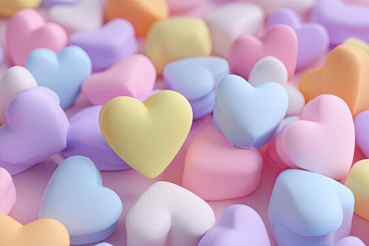 Pastel heart candies. Soft, colorful heart-shaped candies