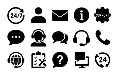 Customer service icons set with headsets, chat bubbles, and support tools