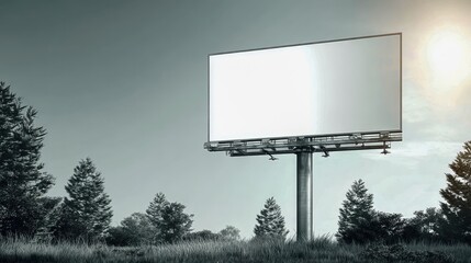 Obraz premium Blank Billboard Mockup Surrounded by Nature, Ready for Advertising Campaign, Displayed Against a Soft Sky