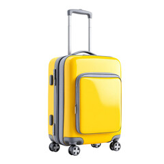 Modern yellow suitcase with wheels isolated on transparent background