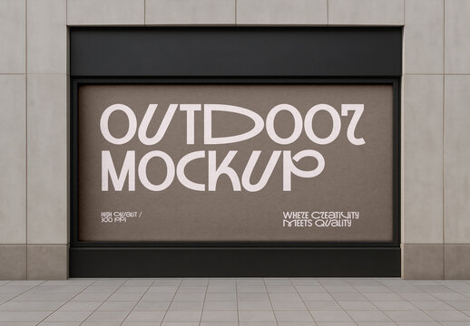 Outdoor Storefront Facade Banner Mockup &ndash; Large Format Urban Advertising Template