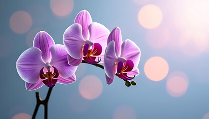 Fototapeta premium Delicate pink orchids bloom with soft bokeh background