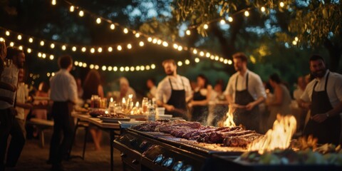 Nighttime Backyard BBQ Feast:  A Delicious Outdoor Gathering Under the Lights