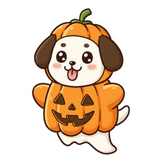 Obraz premium Cute cartoon dog wearing a pumpkin costume, isolated on transparent background