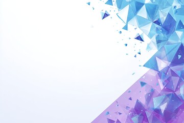 Abstract geometric shapes, light blue and purple, fragmented, cascading, on a white background