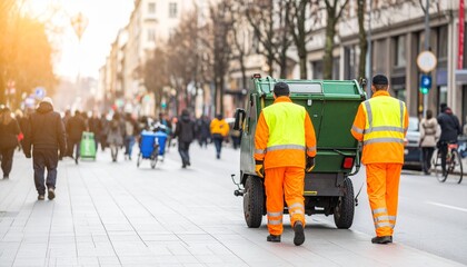 Urban cleaning crew ensures a tidy city center for residents and visitors with efficient electric vehicle