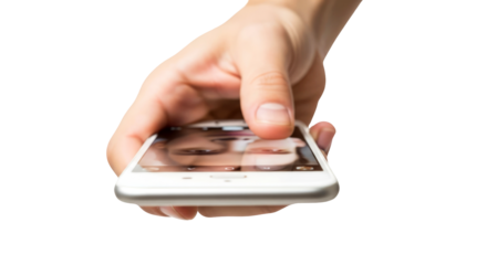 hand holding smartphone showing social media connection