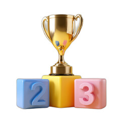 Gold Trophy, Winner's Podium, 3D Render