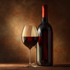 레드 와인 병과 와인잔, 미니멀한 테이블 세팅