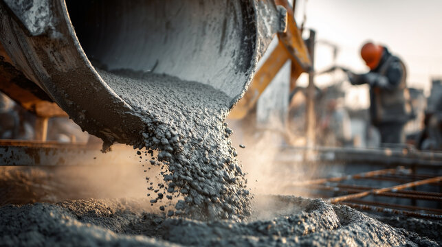 A man is pouring concrete into a hole - Powered by Adobe