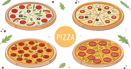 Pizza Illustration vector design, Pizza Logo and icon design, Set of Pizza vector design
