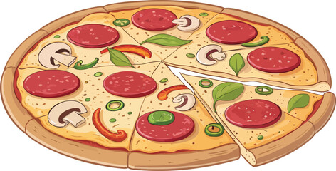 Pizza Illustration vector design in white background, Pizza Logo and icon design