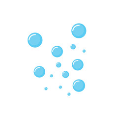Bright blue water bubbles floating on a white background, perfect for designs related to freshness, cleaning, purity, and underwater themes in creative, commercial, or decorative projects.