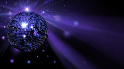 Sparkling purple disco ball against a dark background.