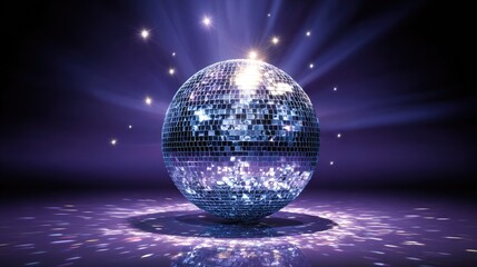 Obraz premium Reflective disco ball on a dark stage.