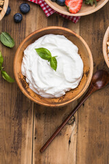 Greek Yogurt in wooden bowl