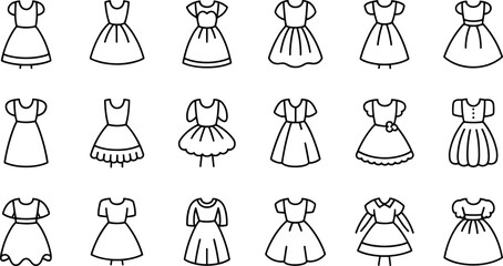 A collection of hand drawn fashion sketches showcasing diverse dress silhouettes and styles for design inspiration
