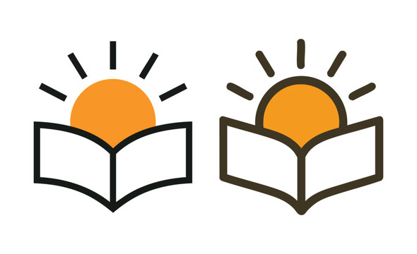Minimalist open book transforming into rising sun &ndash; education and knowledge icon design
