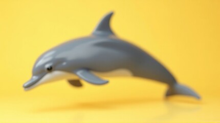 Cute Gray Plastic Dolphin Toy on Bright Yellow Background