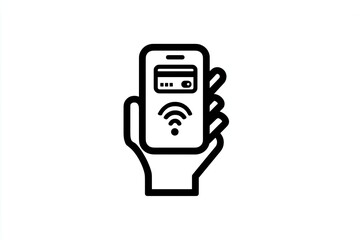Hand holding a smartphone with a credit card contactless payment icon