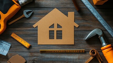 Top down view of a wooden table with house shaped