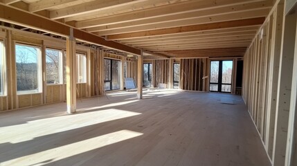 New House Construction: Interior Framing and Sunlight