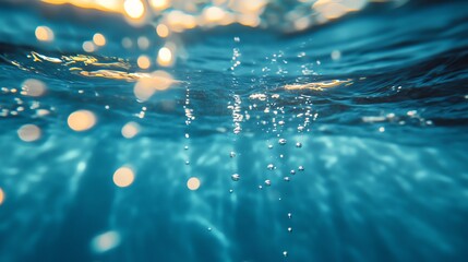 Tranquil underwater world bubbles floating upwards