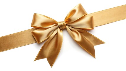 Fototapeta premium Golden Decorative Ribbon Bow Isolated on White Background 