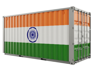 cargo container with Indian flag on transparent background	
