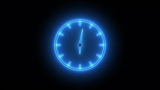 Glowing neon clock icon animation isolated on black background - Powered by Adobe